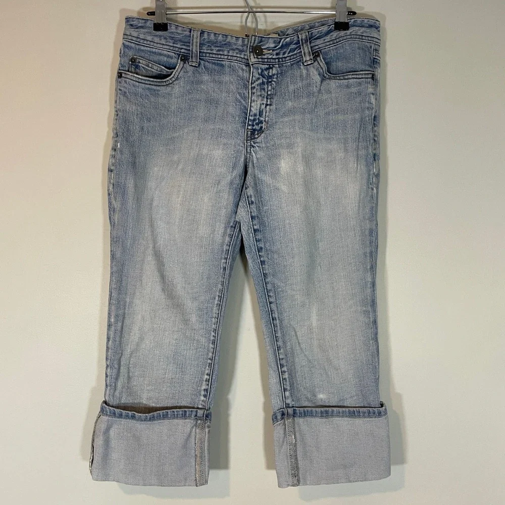 Mossimo Denim Women Light Wash Cuffed Capri Jeans Y2K Size 11 Cropped Blue 90s